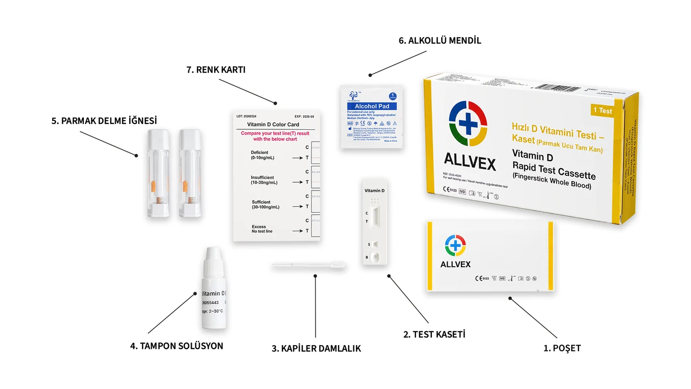 D Vitamini Testi kutu içeriği — numaralandırılmış parçalar